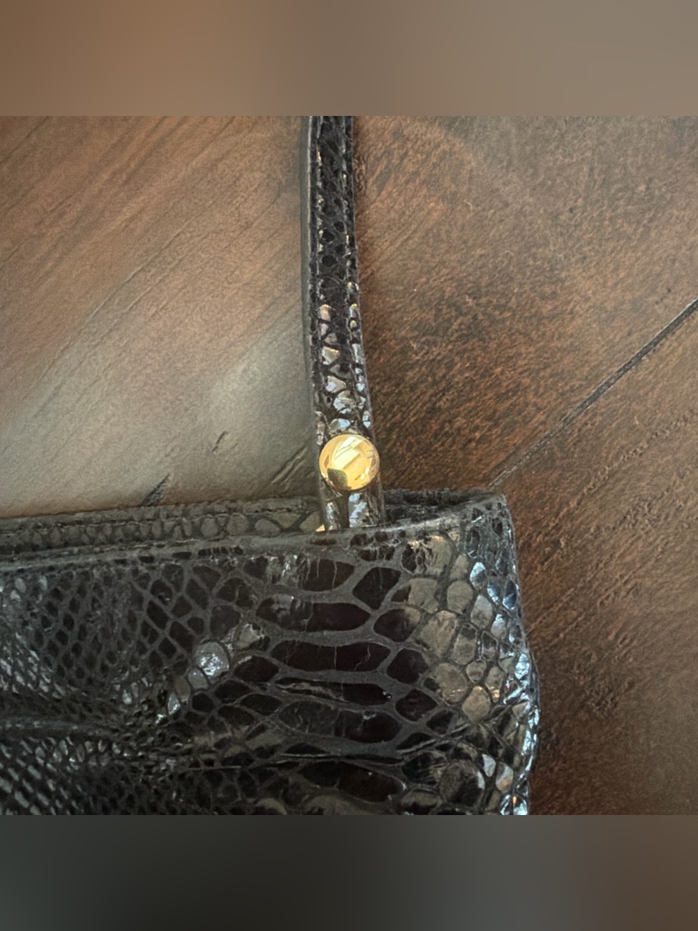 Michael Kors Black Snake-Embossed Shoulder Bag with Gold Plaque - Picture 7 of 8